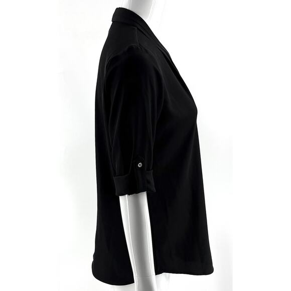 Calvin Klein Top Size Small Black V Neck Surplice Roll Tab Sleeve Stretch Womens - Picture 2 of 6